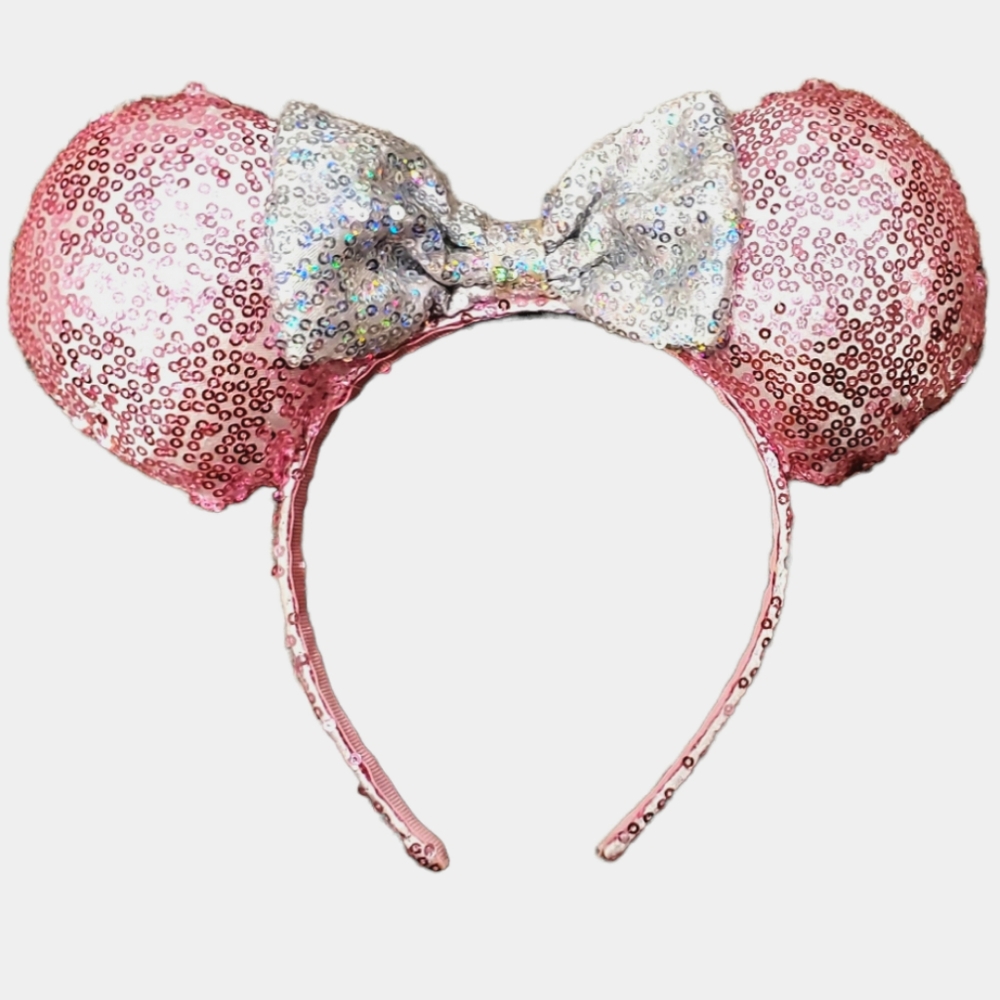 Disney Minnie Mouse Pink And Silver Sequin Plush Ears/ Headband